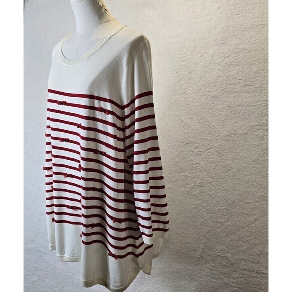 NWOT Talbots Red & Cream Striped & Rhinestone Bows Holiday Christmas Sweater 3X - Picture 3 of 13
